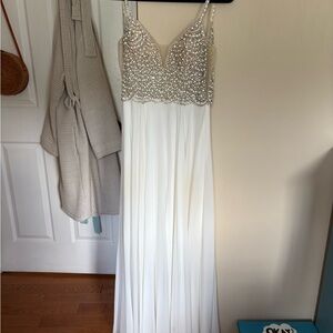 Lulu's White and Silver Beaded Prom Dress